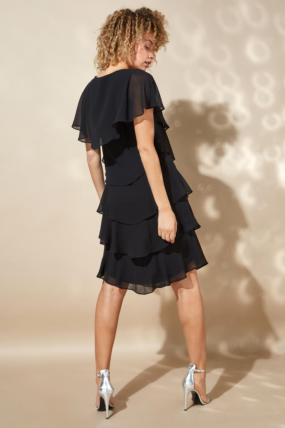 Black Tiered Chiffon Frill Dress, Image 3 of 4
