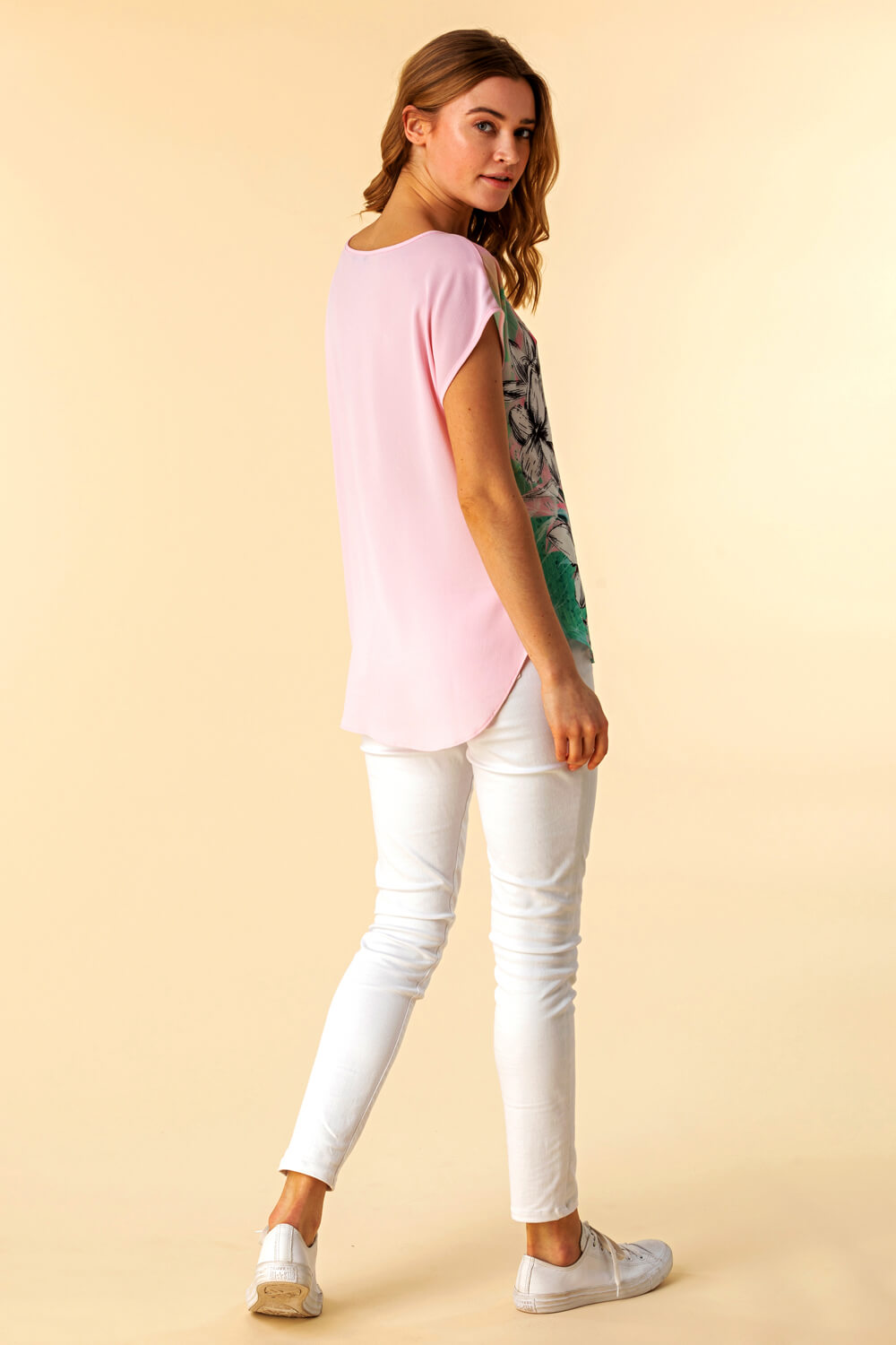 Light Pink Floral Placement Print Top, Image 3 of 4