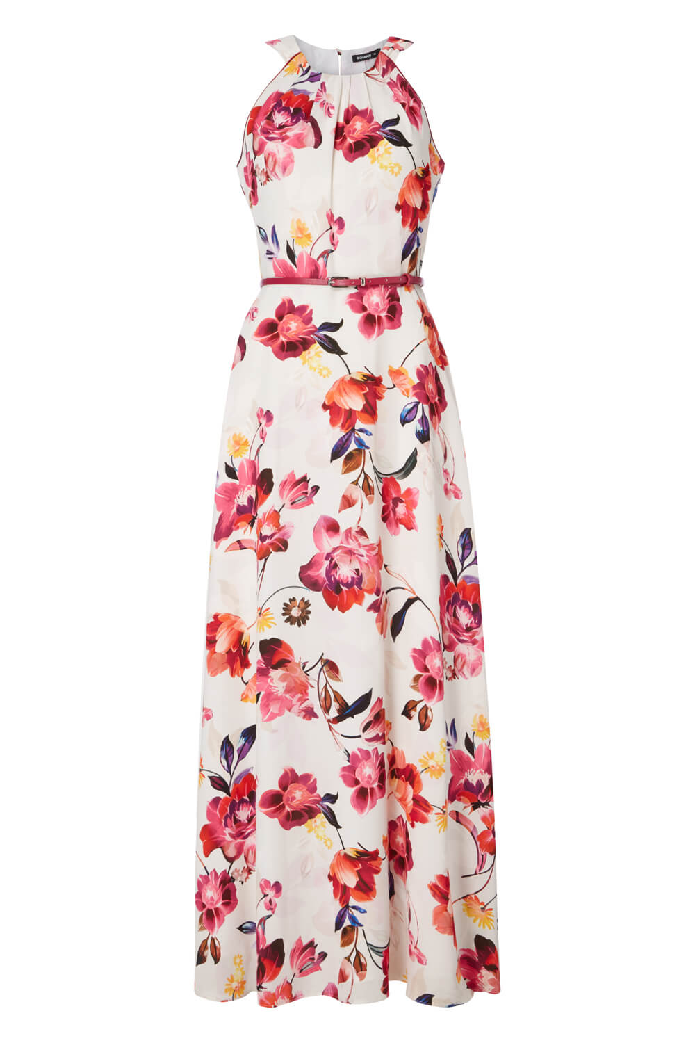 Floral Belted Maxi Dress in Fuchsia - Roman Originals UK
