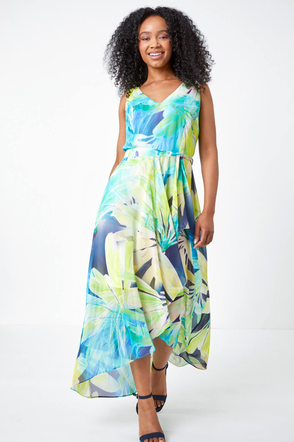 Lime Petite Sleeveless Floral Print Maxi Dress | Roman UK