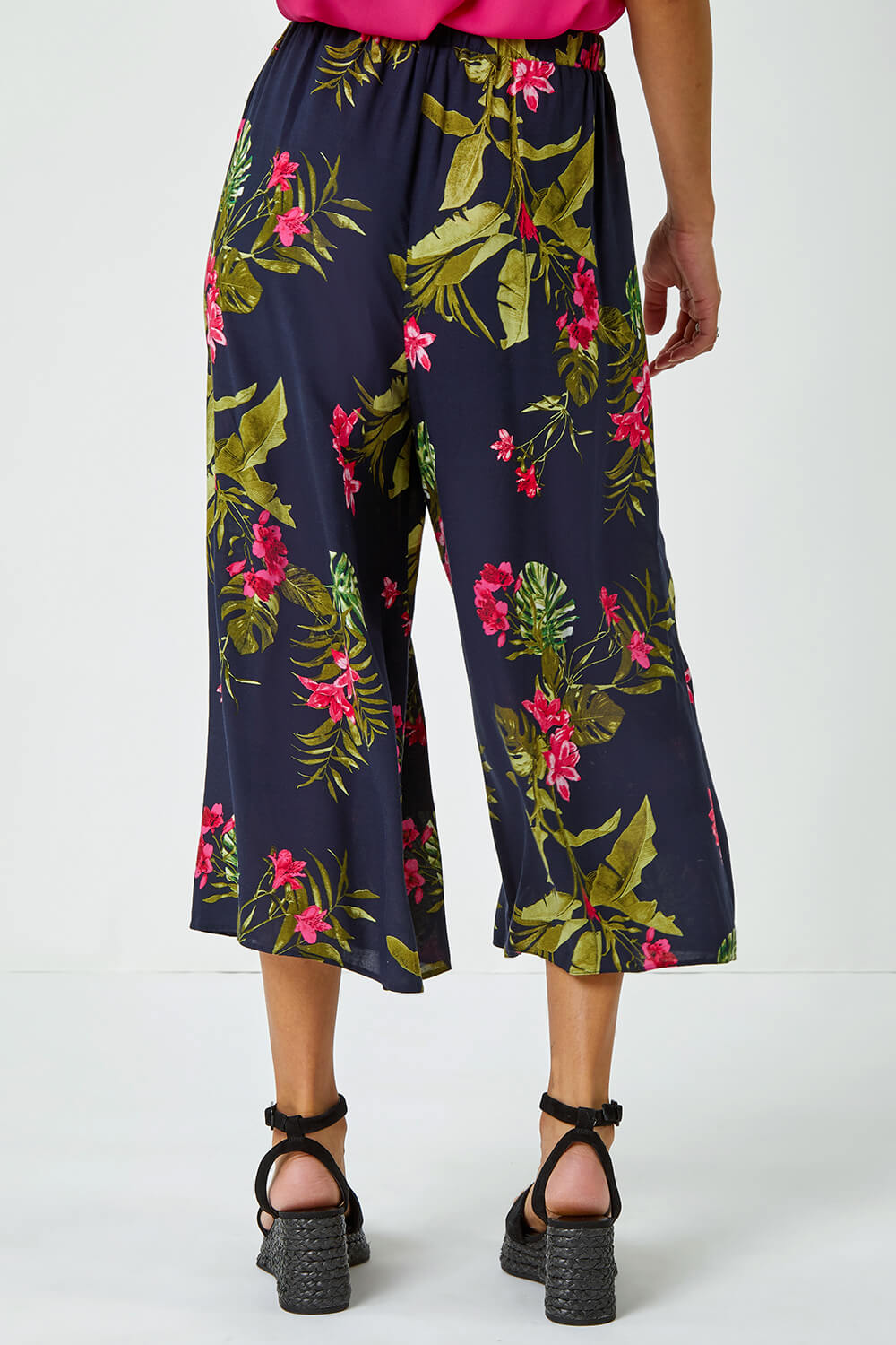 PINK Floral Palm Print Culottes, Image 4 of 5