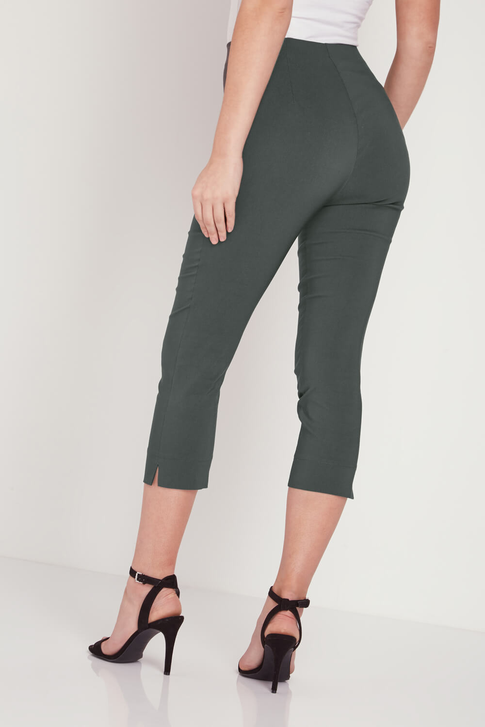 Bottle Green Cropped Stretch Trouser, Image 3 of 5