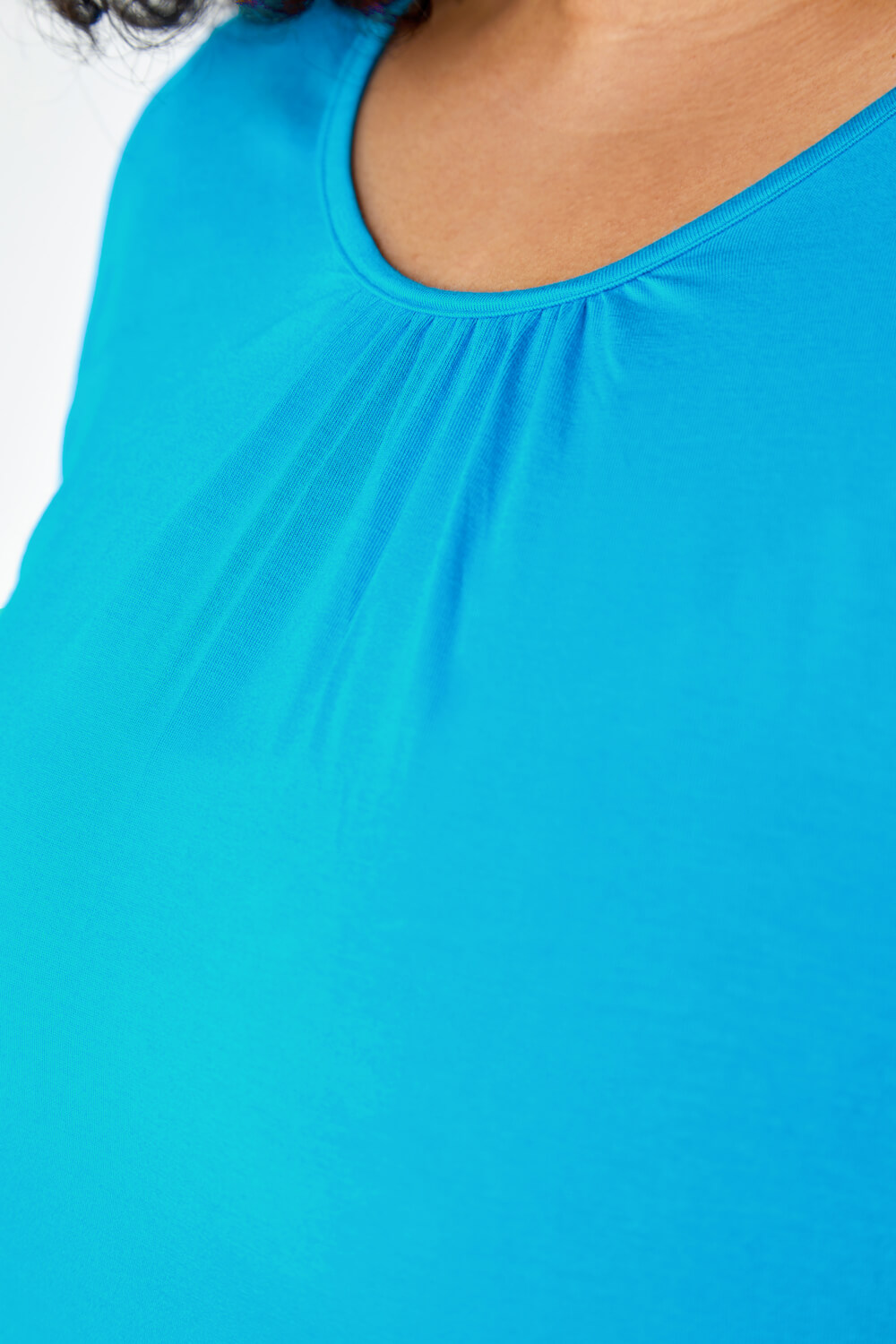 Turquoise Curve Stretch Jersey Cape Sleeve Top, Image 5 of 5