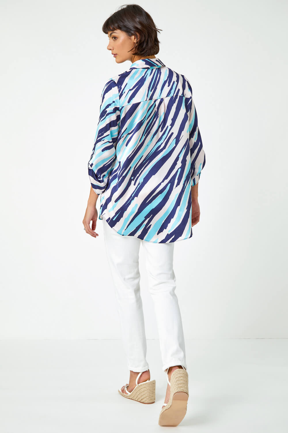 Navy  Abstract Print Collared Overshirt, Image 3 of 5