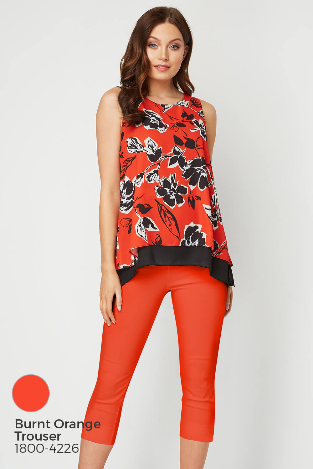 Red Sleeveless Floral Contrast Top, Image 6 of 8