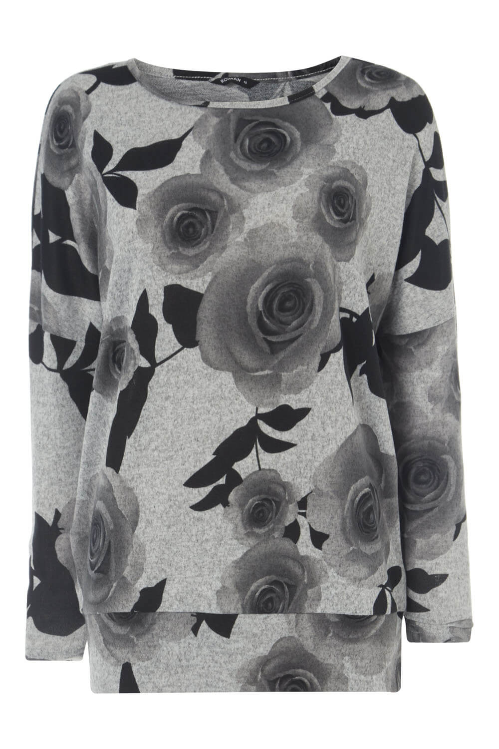 Grey Rose Floral Print Long Sleeve Top, Image 4 of 8