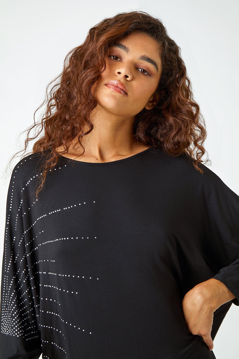Black Embellished Relaxed Stretch Top, Image 4 of 5