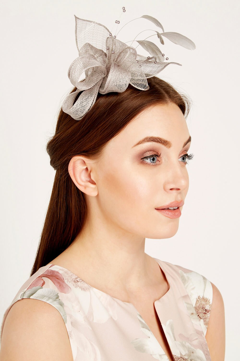 Pearl And Feather Headband Fascinator In Silver Roman Originals Uk