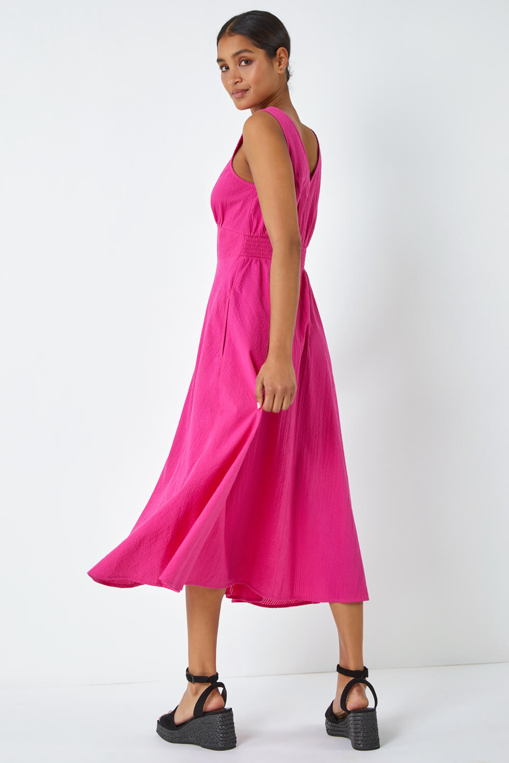 PINK Sleeveless Cotton Midi Dress, Image 3 of 5