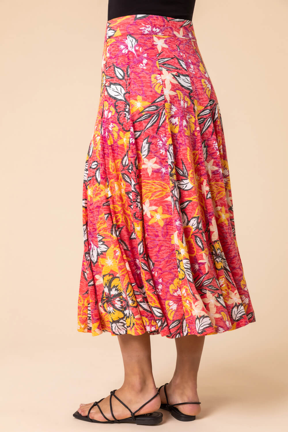 PINK Tropical Floral Burnout Midi Skirt, Image 2 of 4