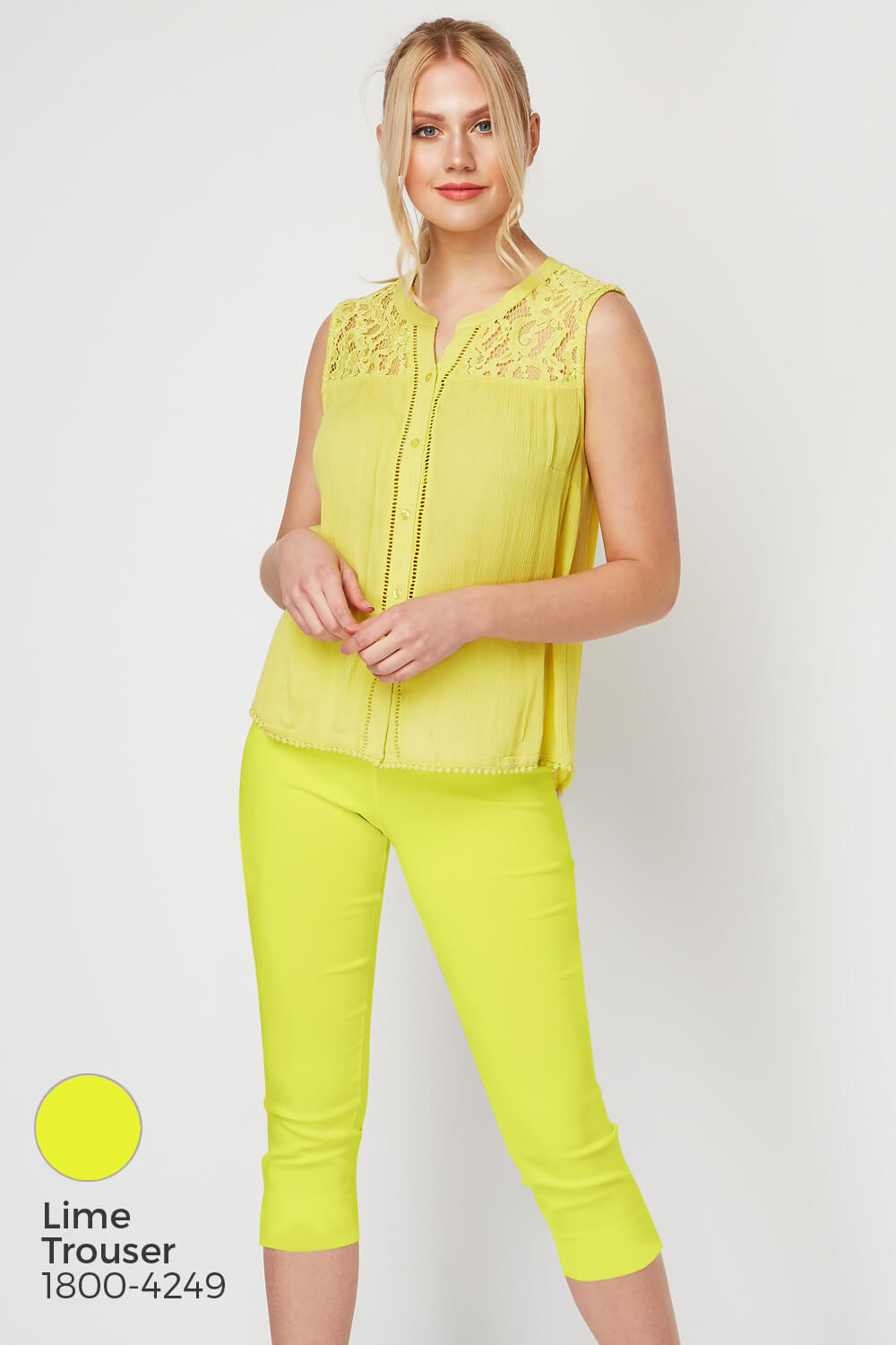 Lime Lace Insert Button Up Blouse, Image 6 of 8
