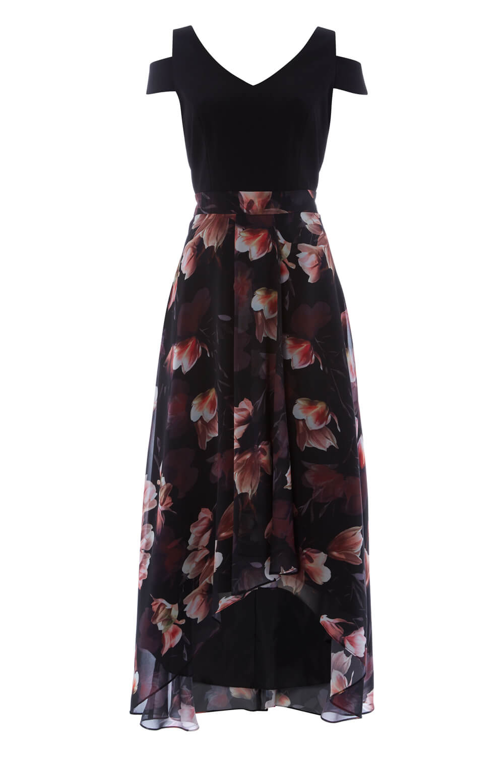 Floral Print Cold Shoulder Maxi Dress in Plum - Roman Originals UK