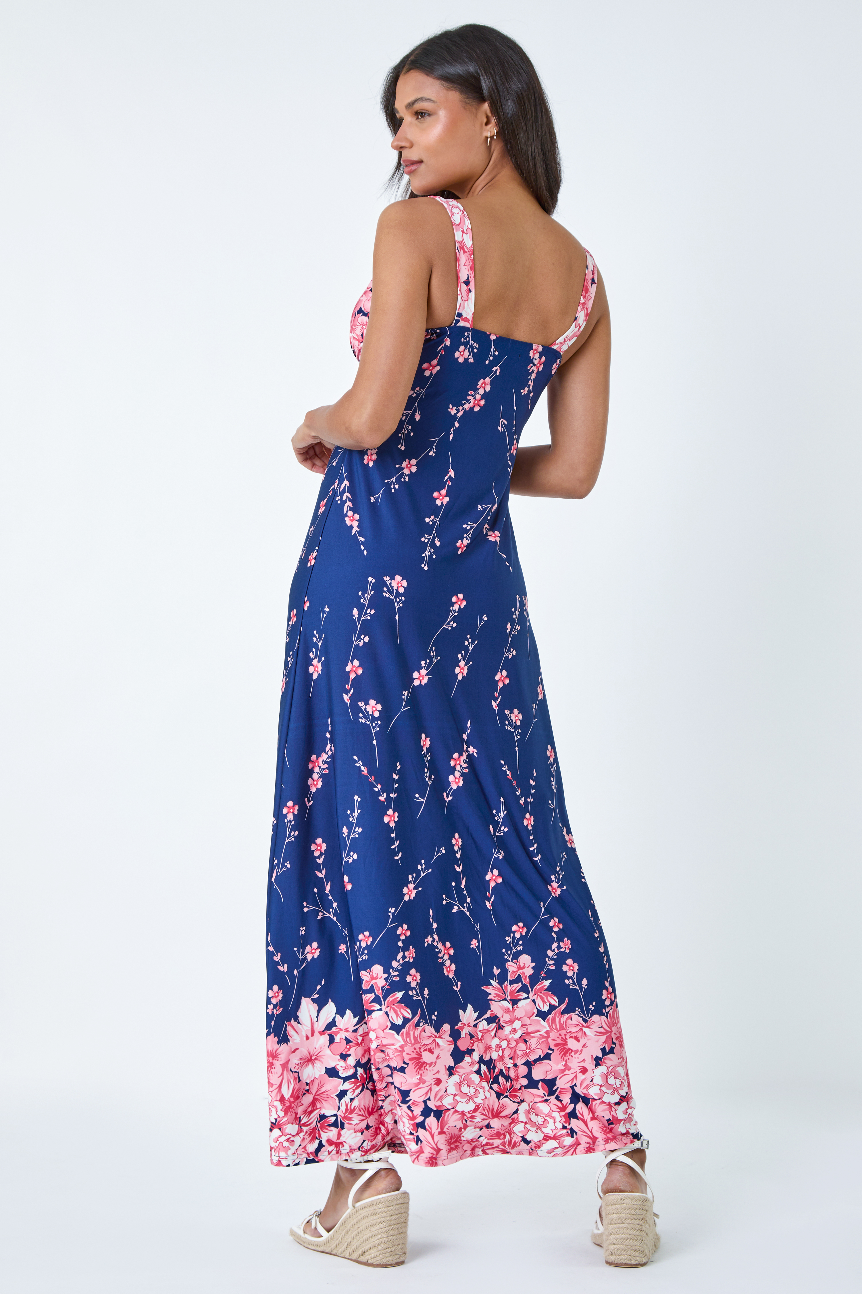 Navy  Floral Print Stretch Maxi Dress, Image 2 of 5
