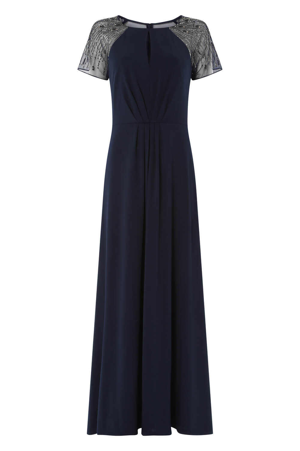 Embellished Sleeve Jersey Maxi Dress in Navy - Roman Originals UK