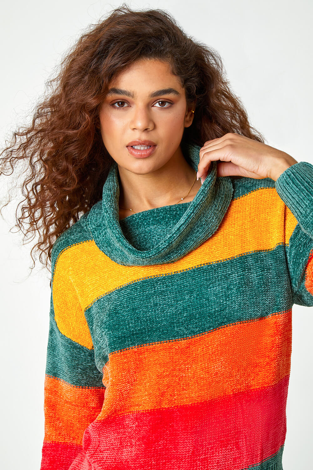 Green Chenille Striped Cowl Neck Jumper, Image 5 of 5