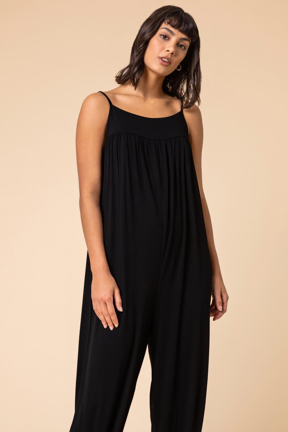 Black Strappy Full Length Jersey Jumpsuit, Image 3 of 5