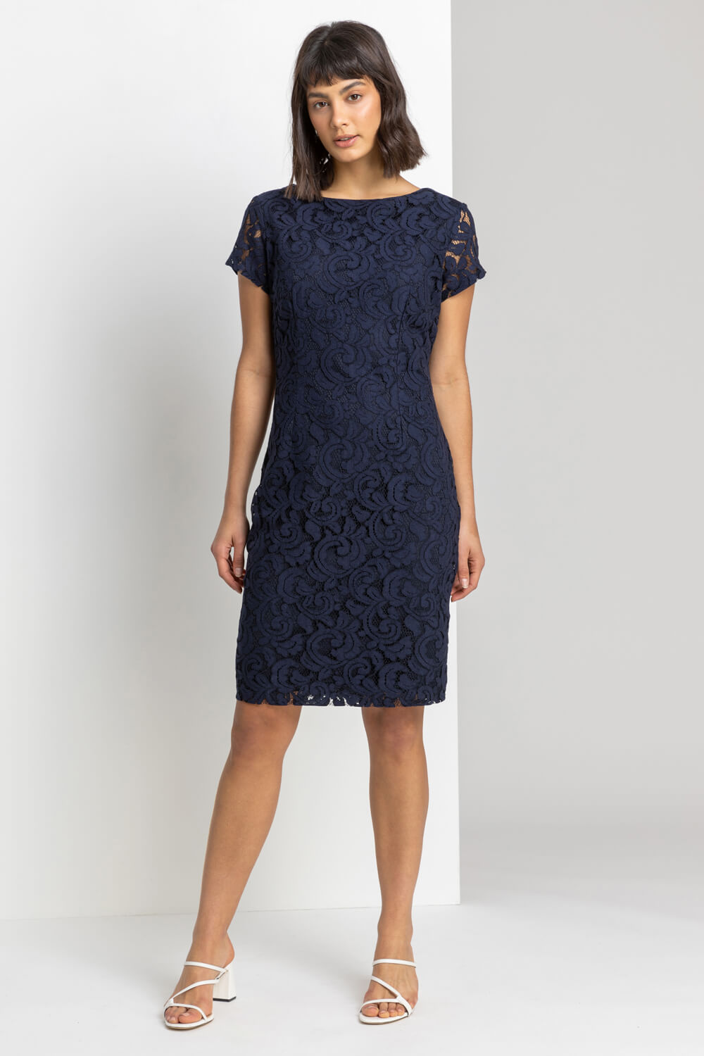 Lace Fitted Dress in Navy - Roman Originals UK