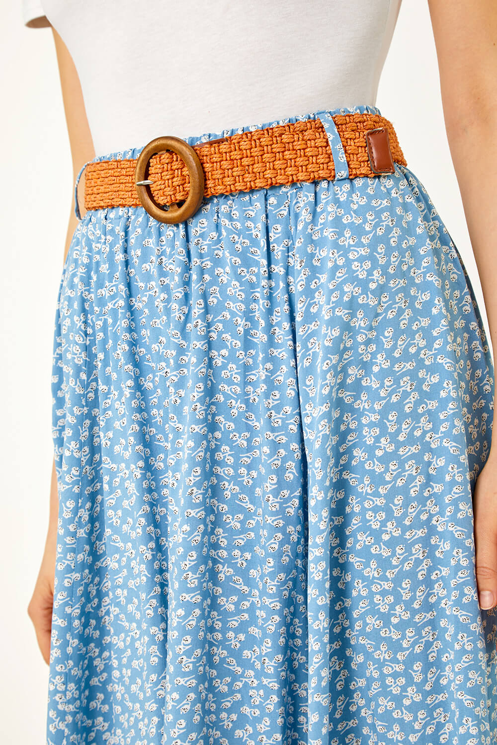  Floral Print Belted Midi Skirt, Image 5 of 5