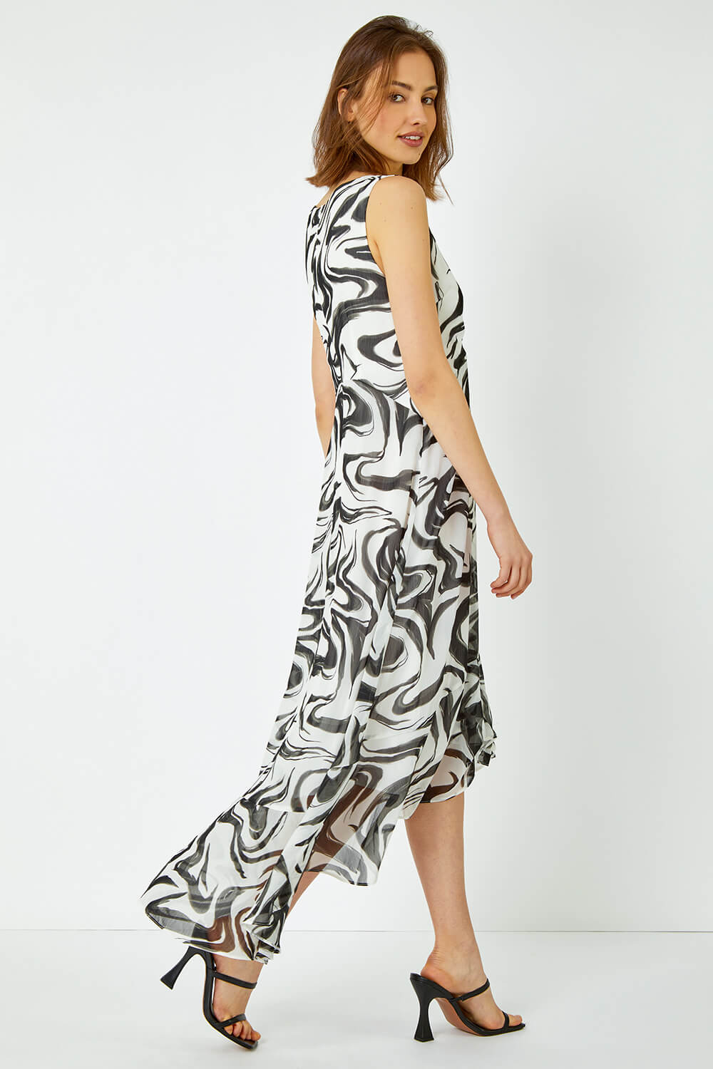 Ivory  Swirl Print Chiffon Midi Dress, Image 3 of 5