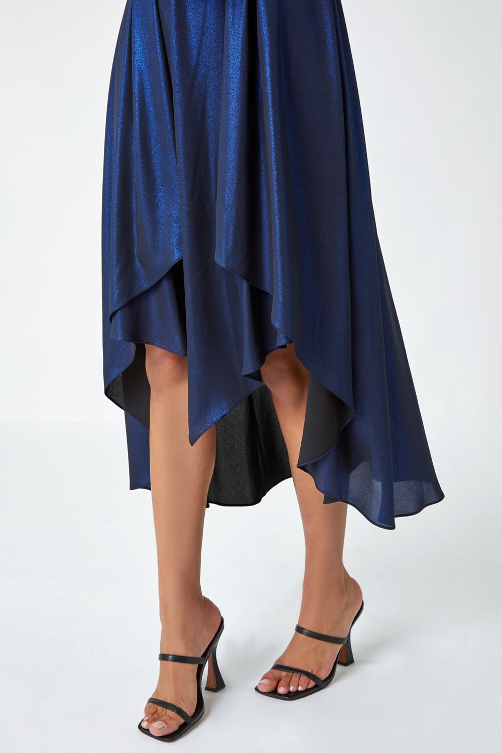 Royal Blue Pleat Detail Shimmer Midi Dress, Image 5 of 5