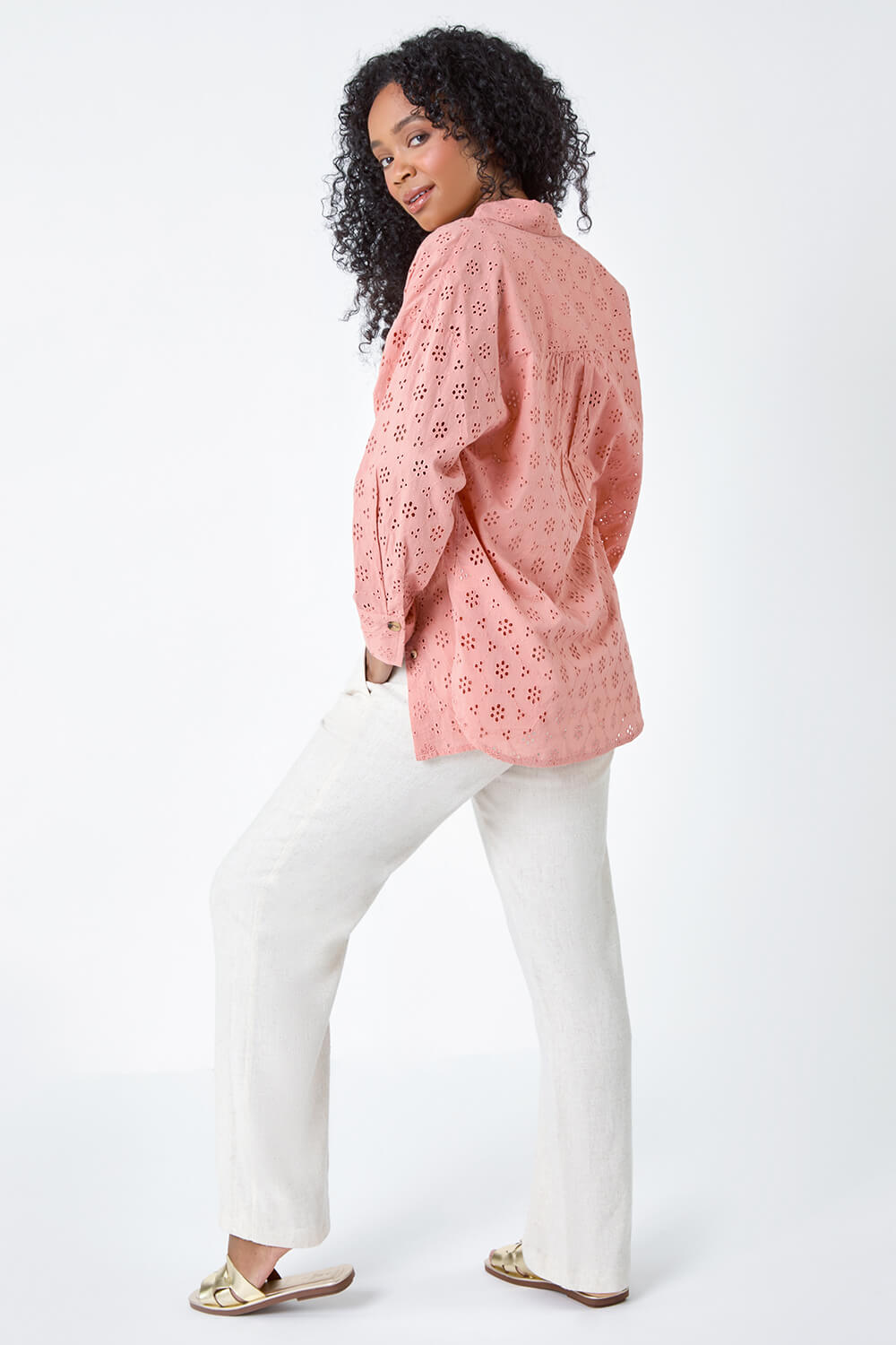 Rose Petite Cotton Broderie Button Blouse, Image 3 of 5