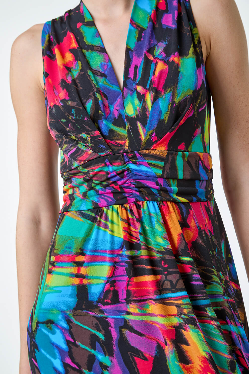 Multi Coloured Tropical Print Ruched Maxi Dress, Image 5 of 5