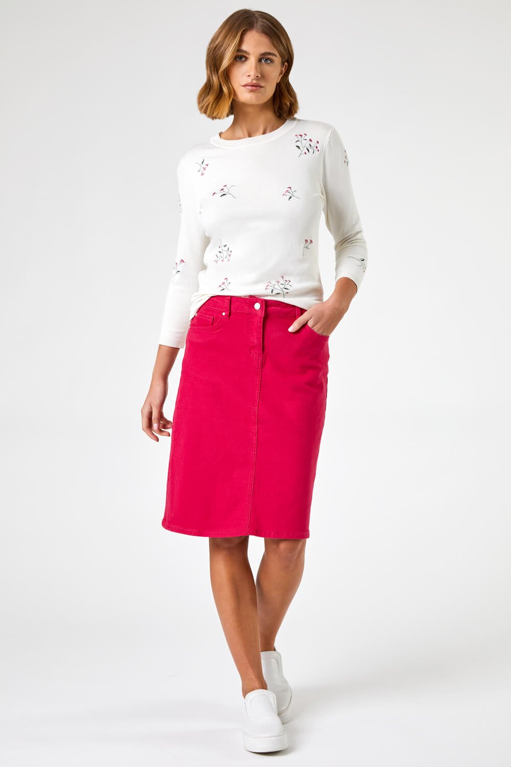 PINK Cotton Denim Stretch Skirt, Image 4 of 4