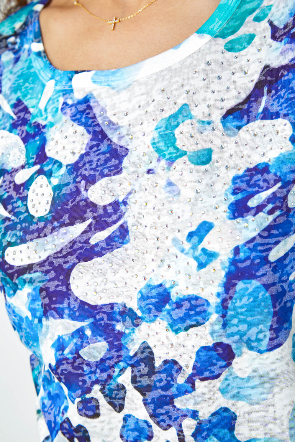 Blue Abstract Hotfix Embellished Stretch T-Shirt, Image 5 of 5