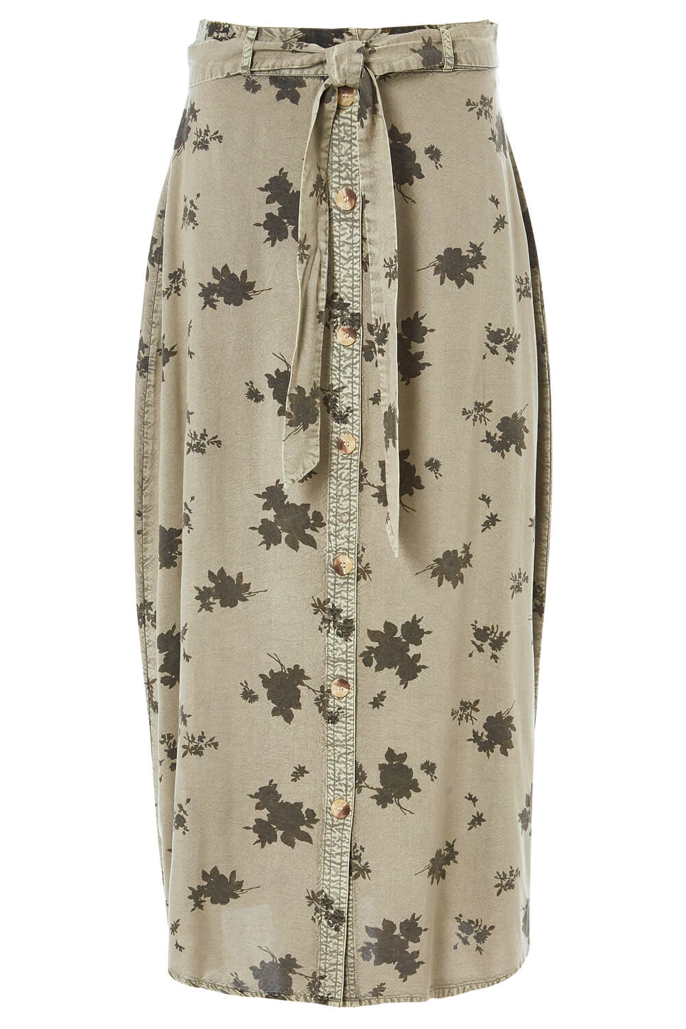 KHAKI Floral Print Button Front Skirt, Image 5 of 5