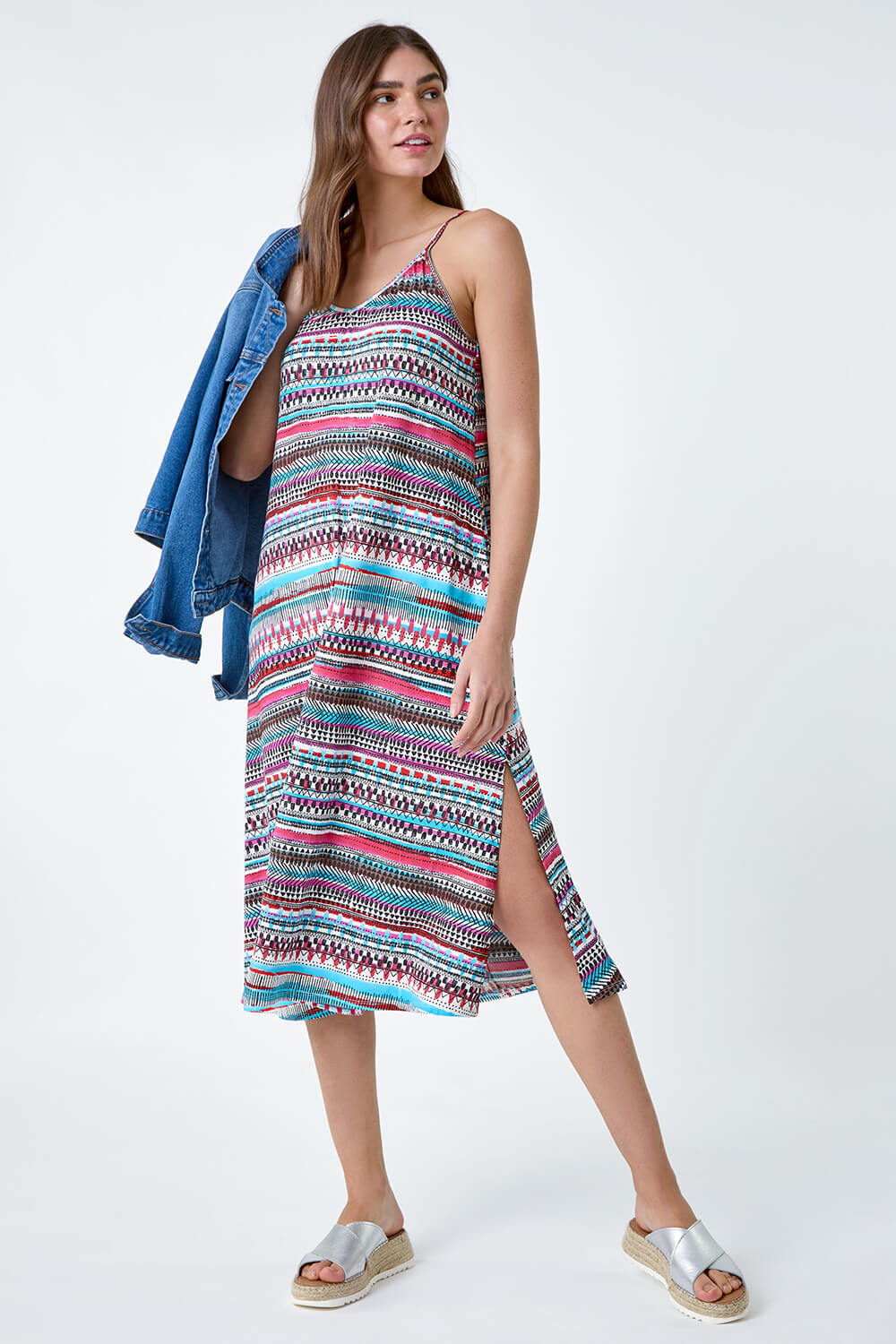 Aztec Stripe Stretch Pocket Midi Dress
