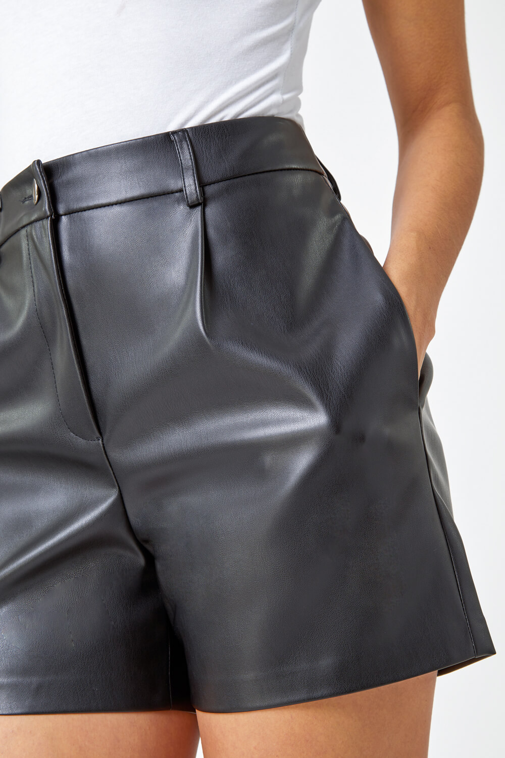 Black Faux Leather Shorts, Image 3 of 5