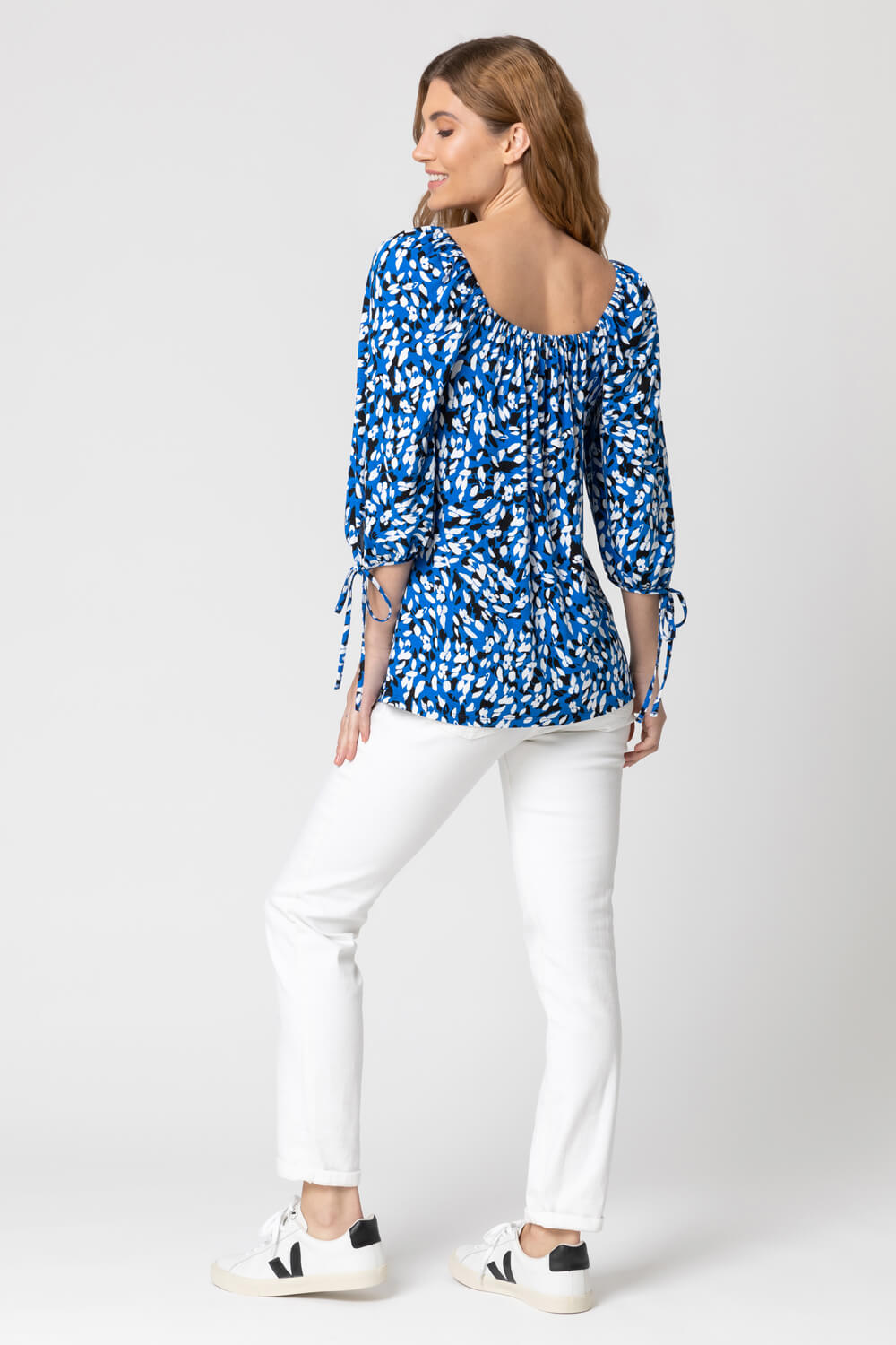 Royal Blue Abstract Spot Print Square Neck Top, Image 2 of 4