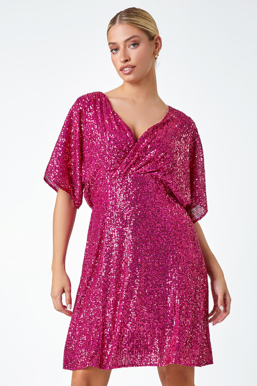 PINK Sequin Embellished Wrap Stretch Dress, Image 4 of 6