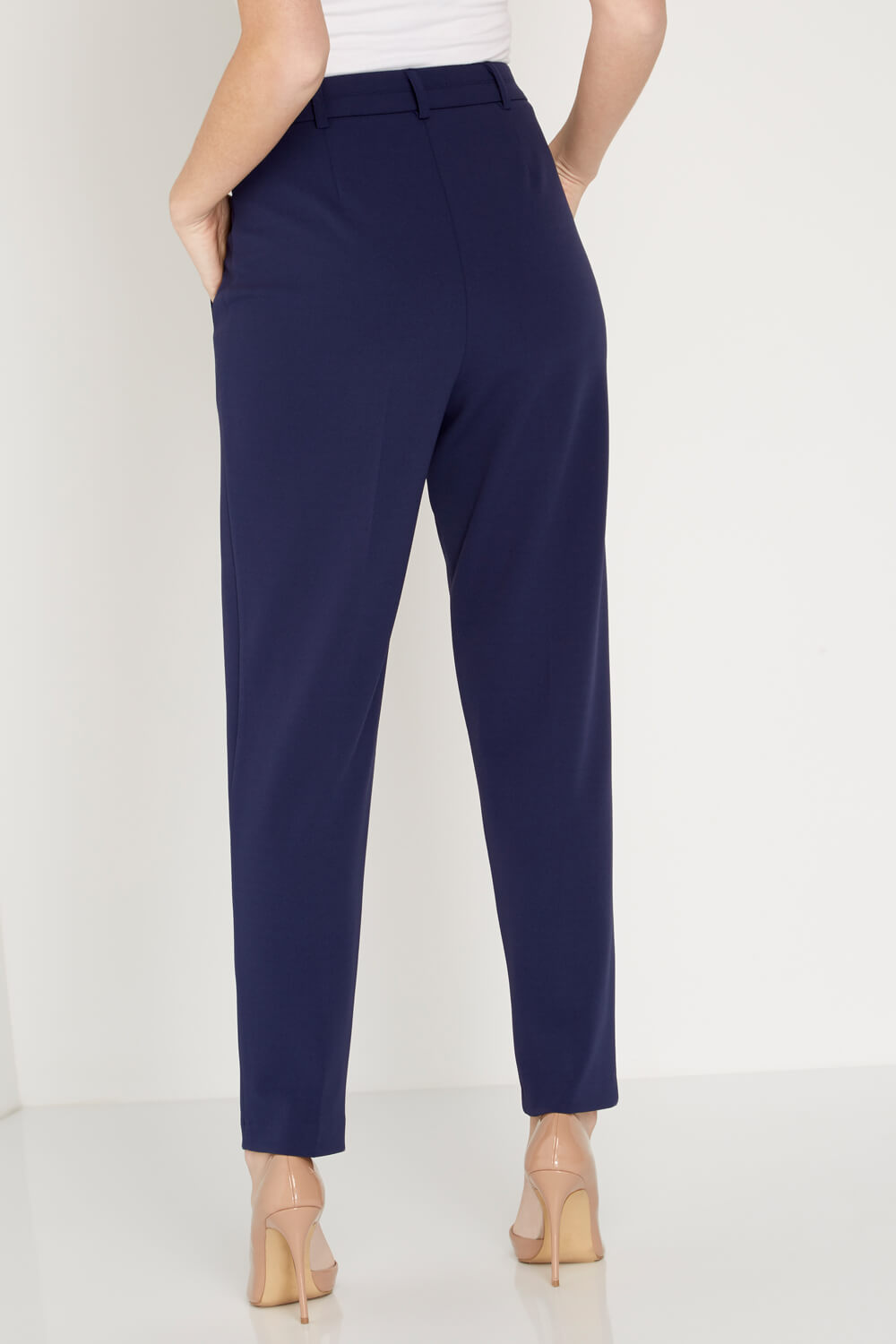 Navy  Tailored Pleated Trouser, Image 3 of 5