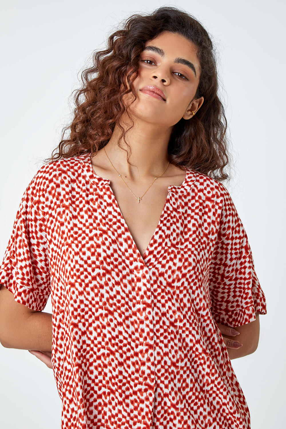 Rust Abstract Spot Print Woven Top, Image 4 of 5