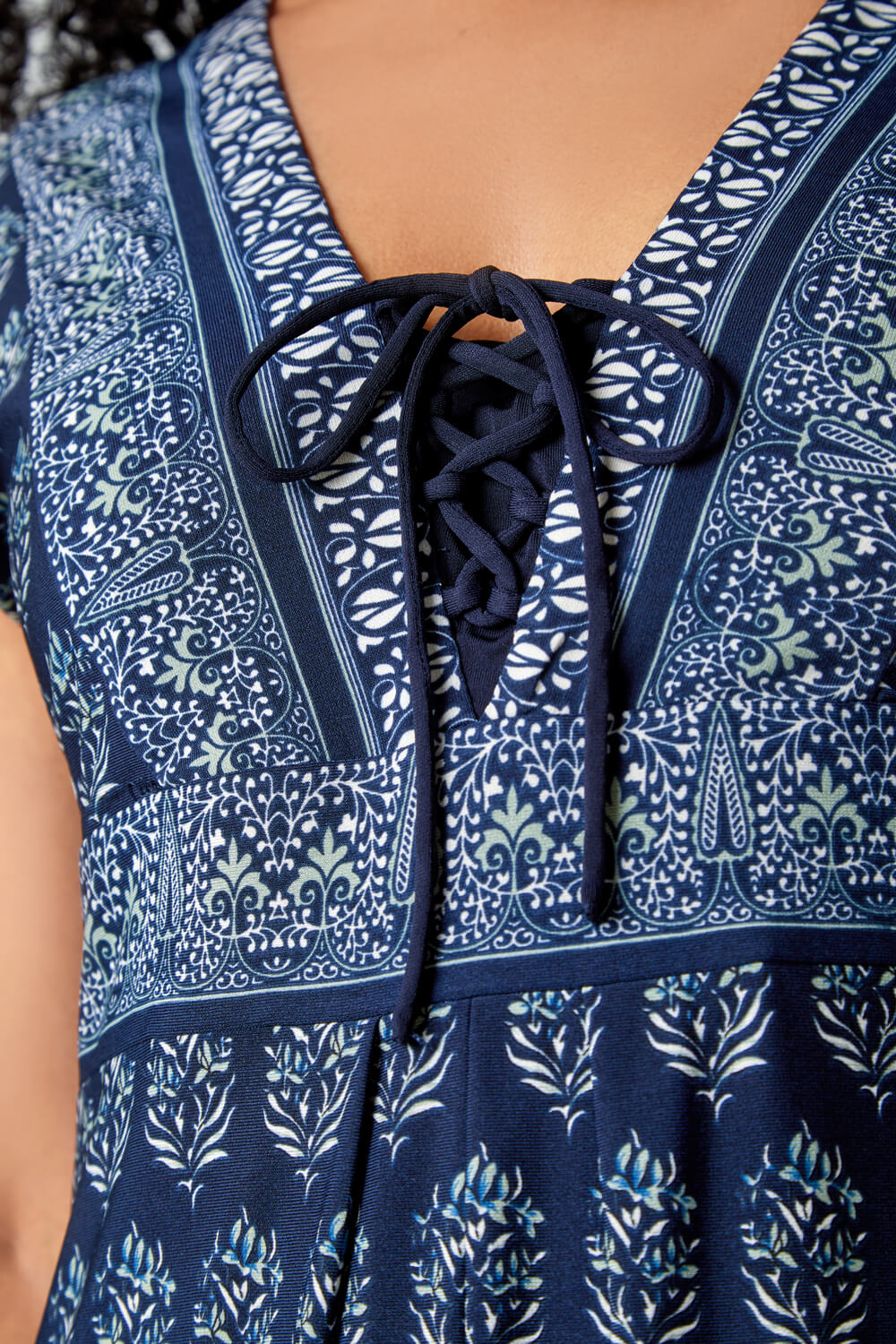 Navy  Petite Border Print Tie Detail Dress, Image 5 of 5