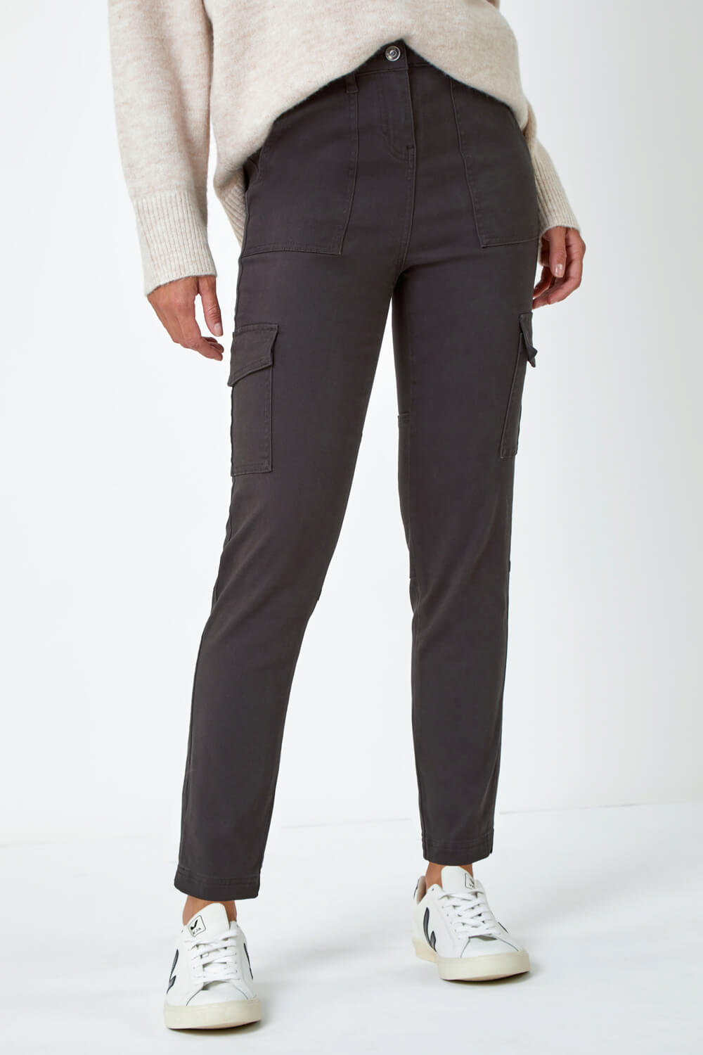 Charcoal Cotton Blend Cargo Stretch Jegging, Image 4 of 5