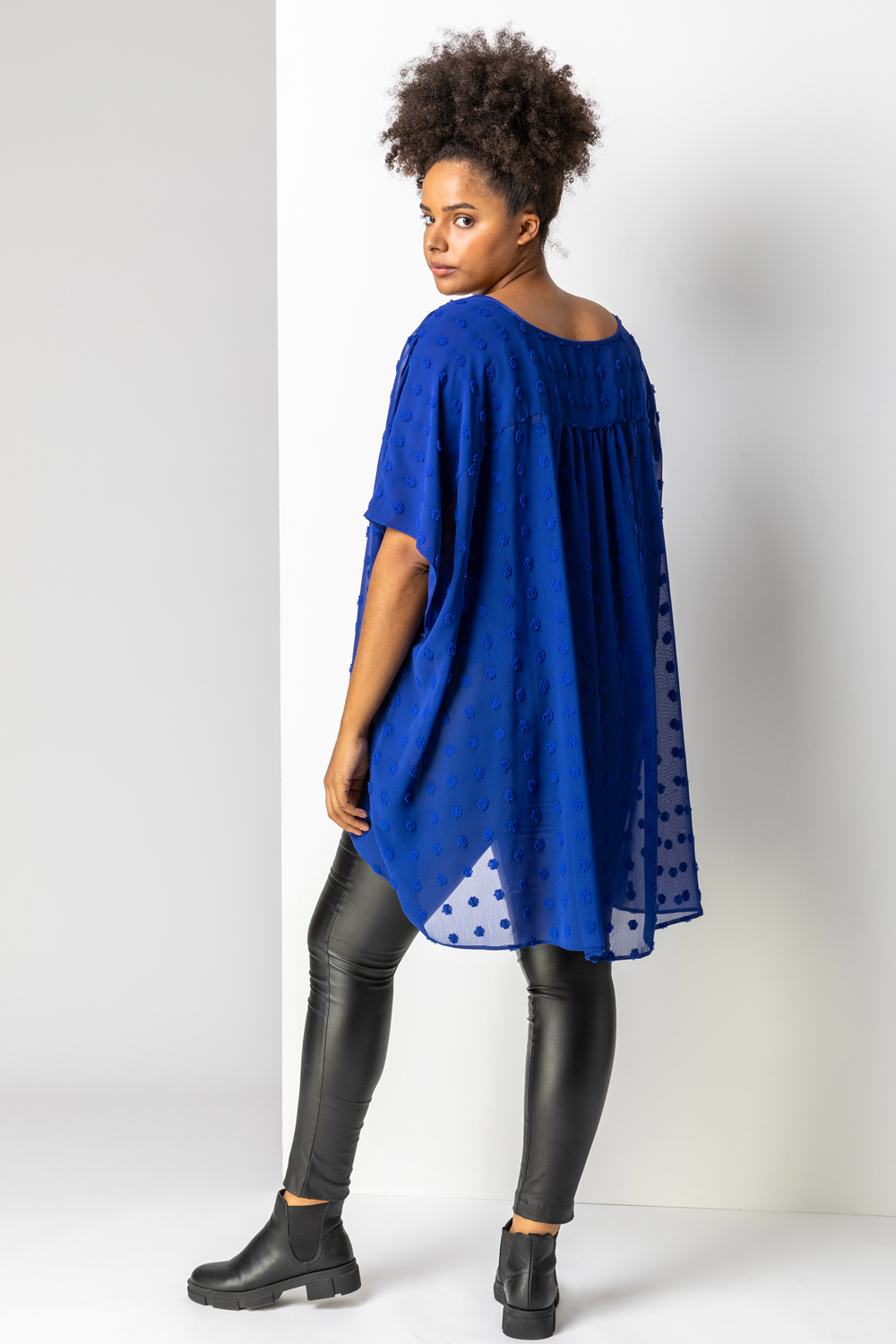 Royal Blue Curve Textured Spot Overlay Top, Image 2 of 4