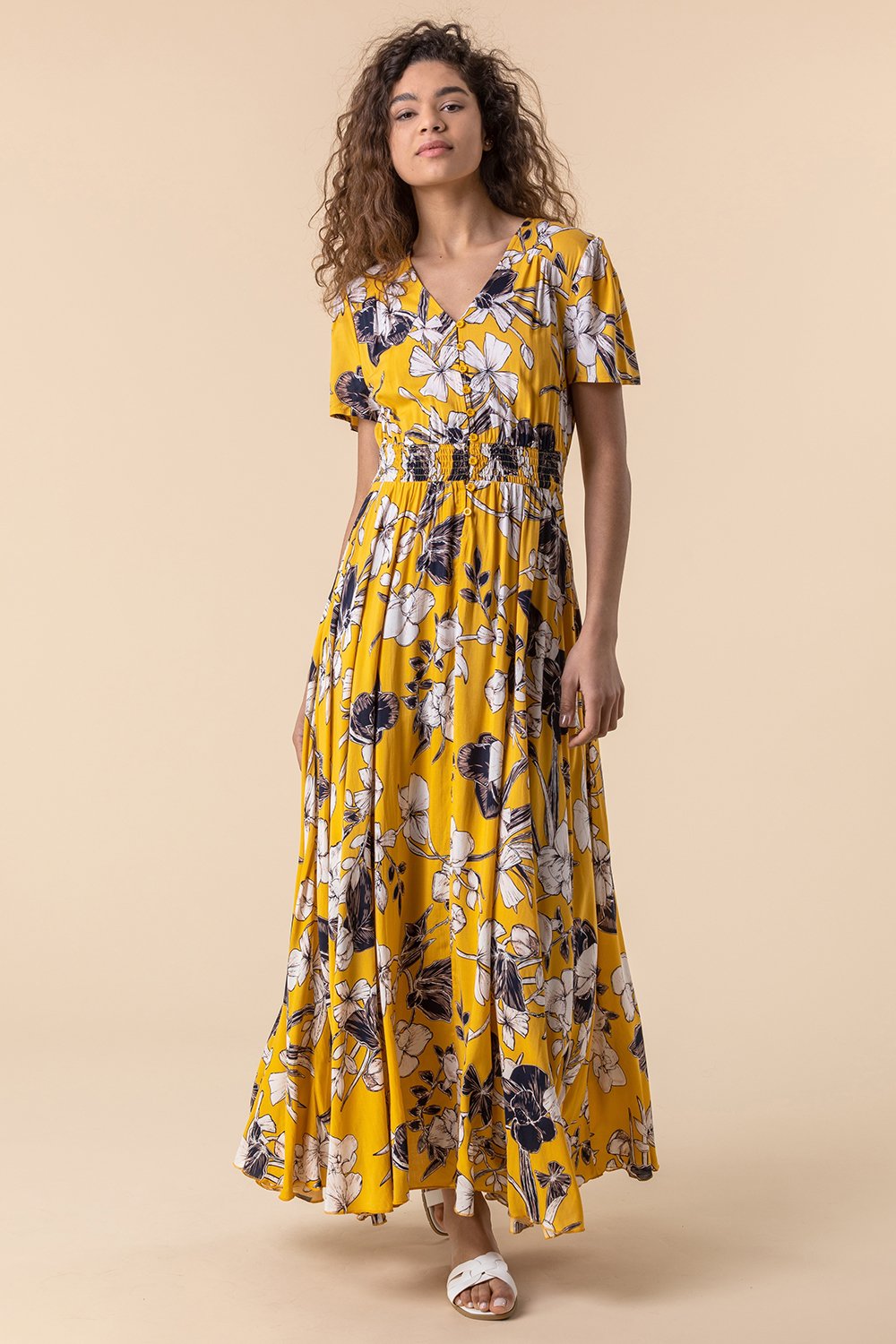 Shirred waist scarf on sale print maxi dress