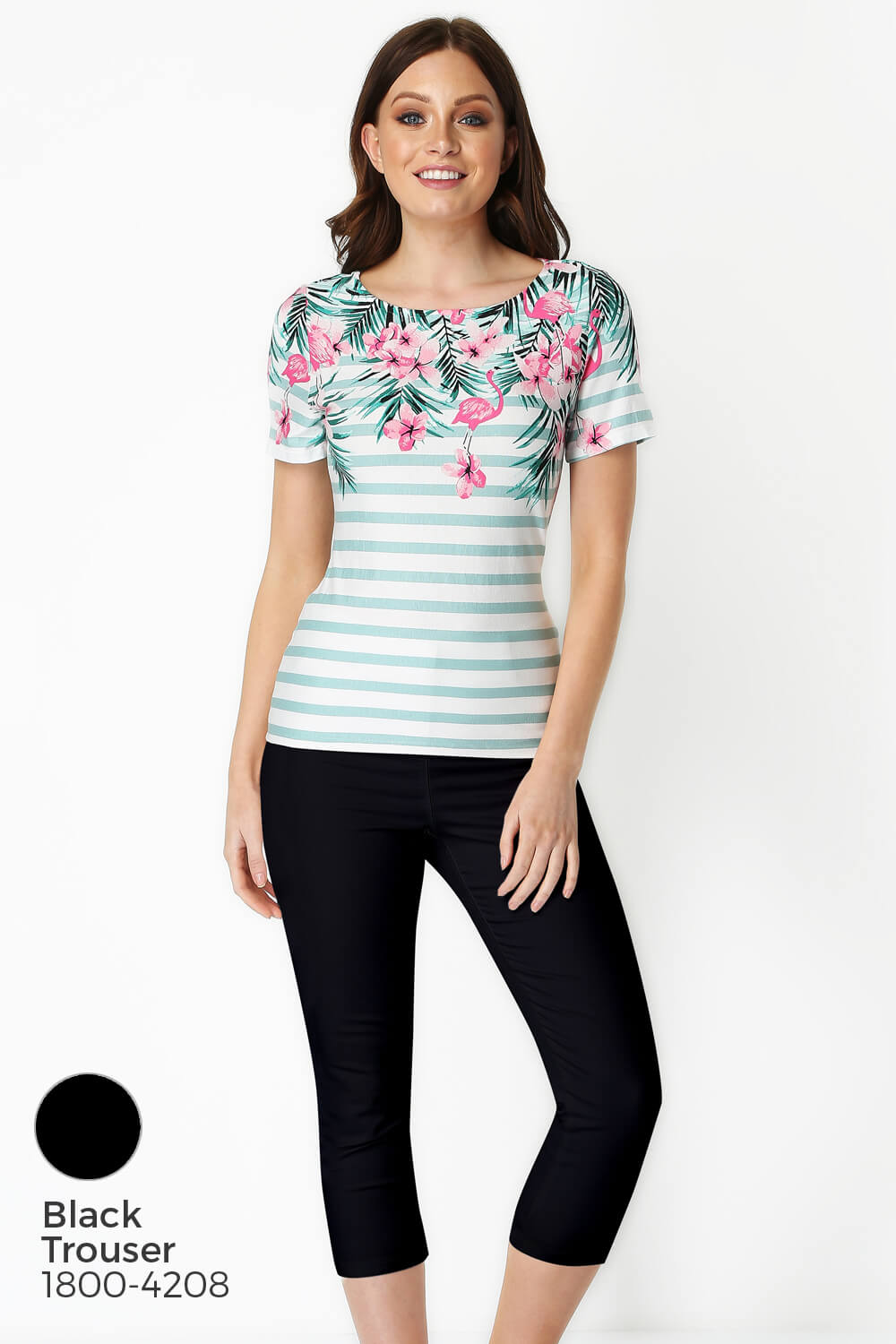 Multi  Flamingo Stripe Floral T-Shirt , Image 8 of 8