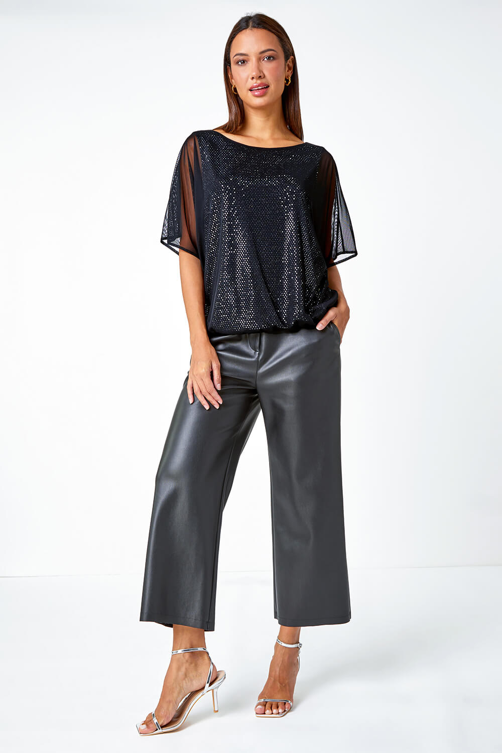 Black Sparkle Mesh Stretch Overlay Top, Image 2 of 5