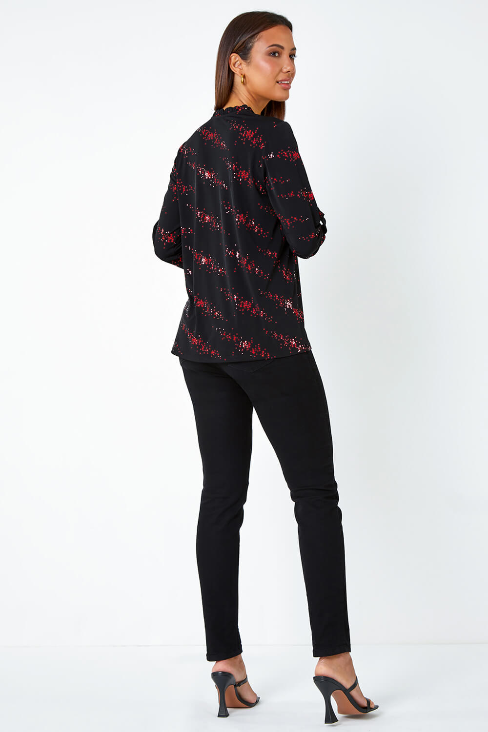Red Metallic Spot Print Stretch Blouse, Image 4 of 5