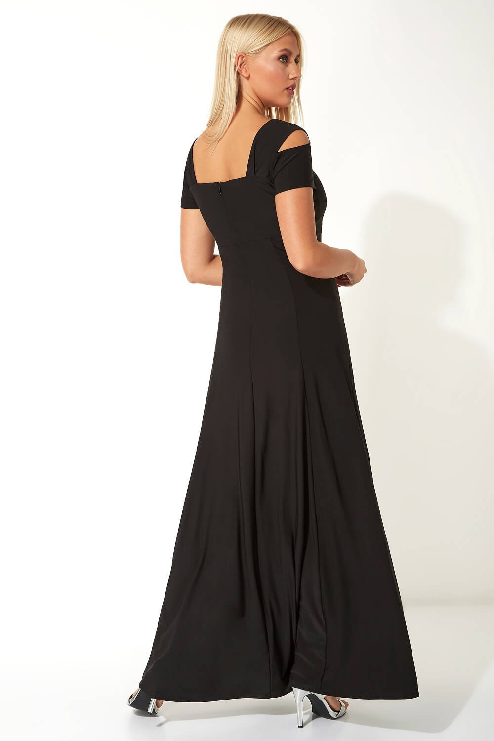 Black Gold Diamante Cold Shoulder Maxi Dress, Image 2 of 4