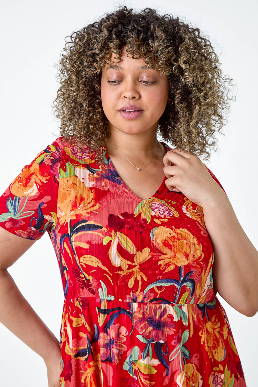 Red Curve Floral Print Stretch Jersey Dress, Image 4 of 5