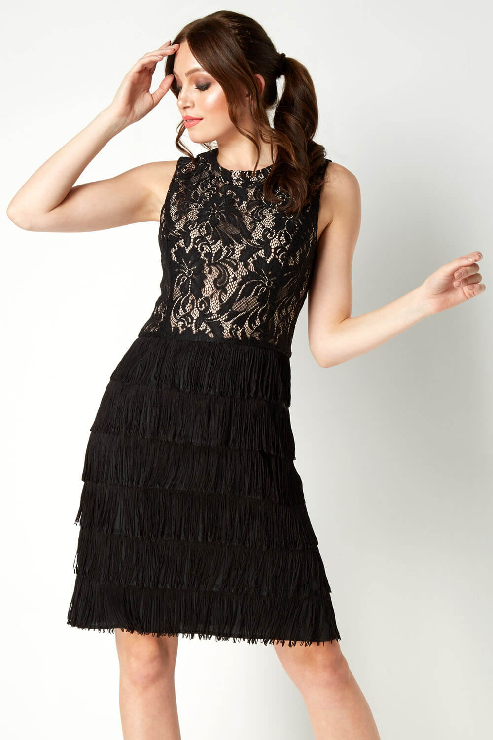 Lace Flapper Dress in Black - Roman Originals UK