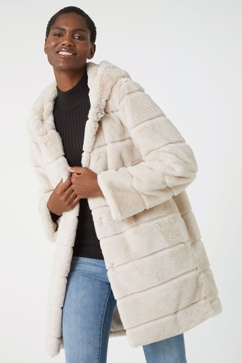 Faux Fur Hooded Longline Coat