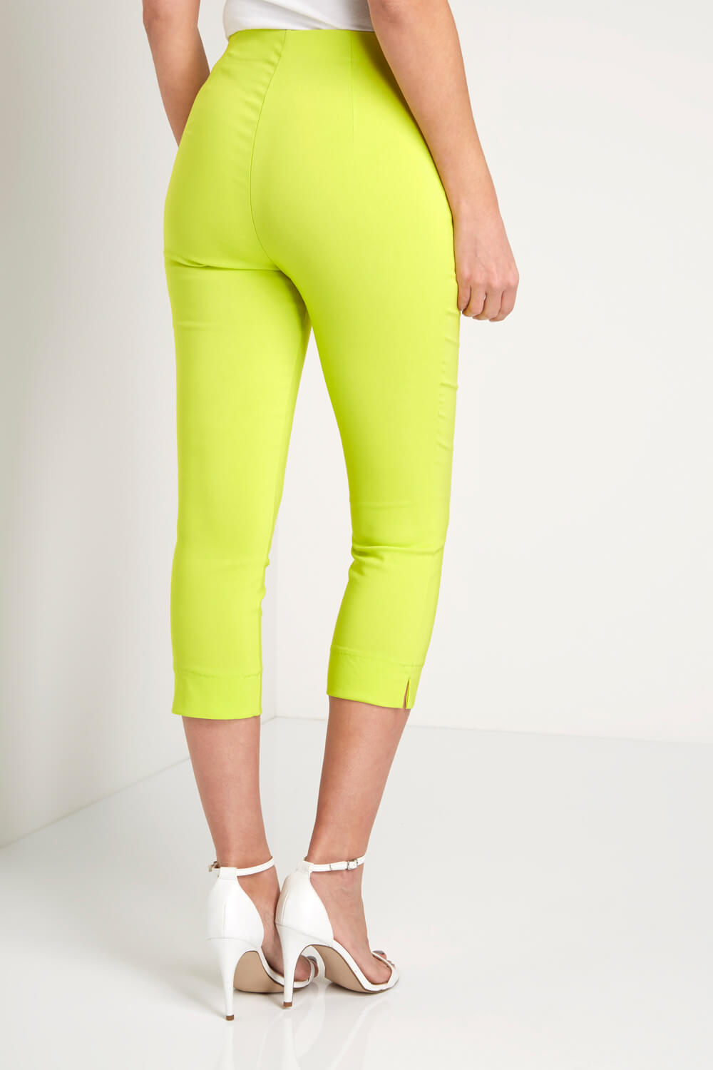 Lime Green Cropped Stretch Trouser, Image 3 of 5