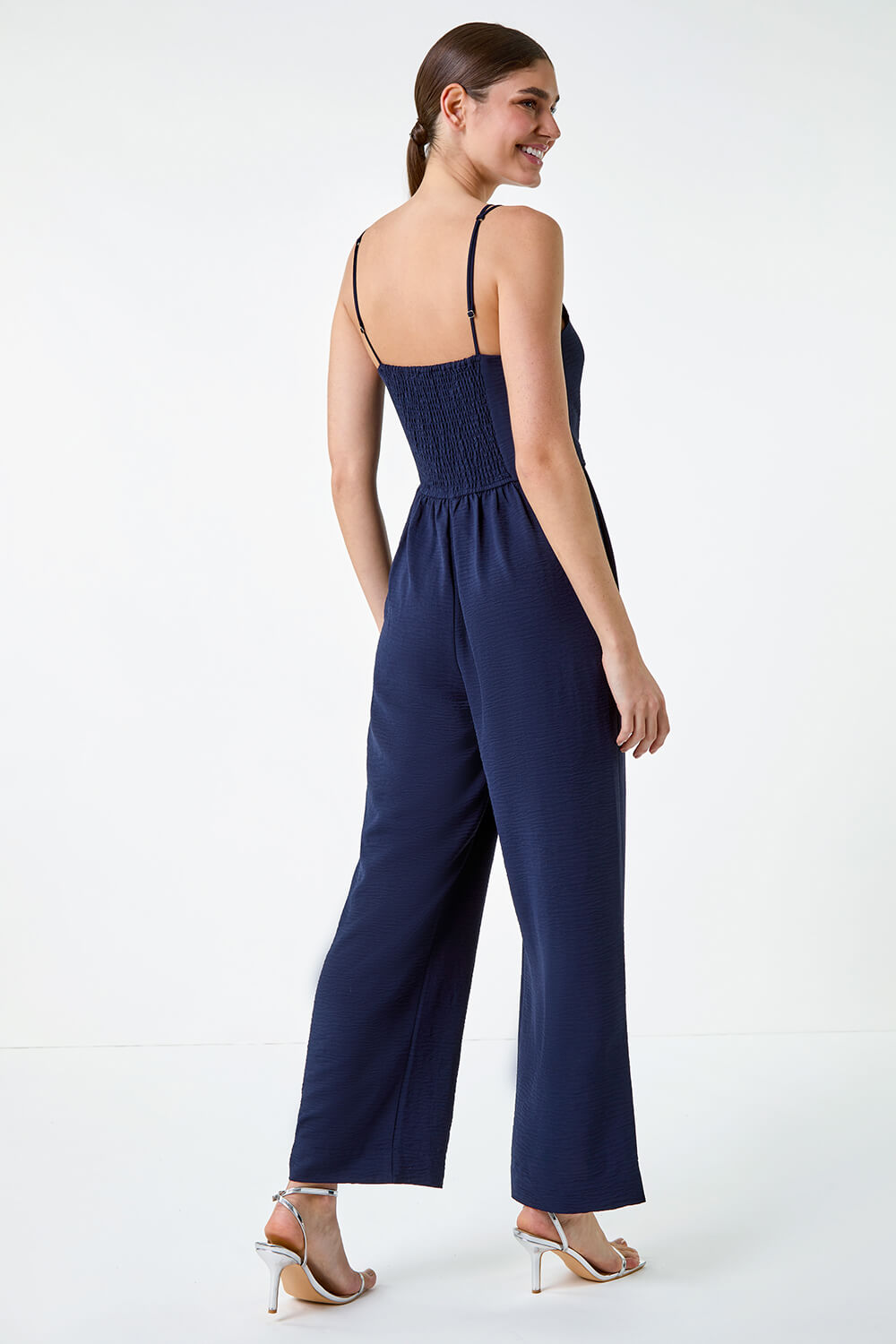 Navy Tie Waist Pocket Detail Wrap Jumpsuit | Roman UK