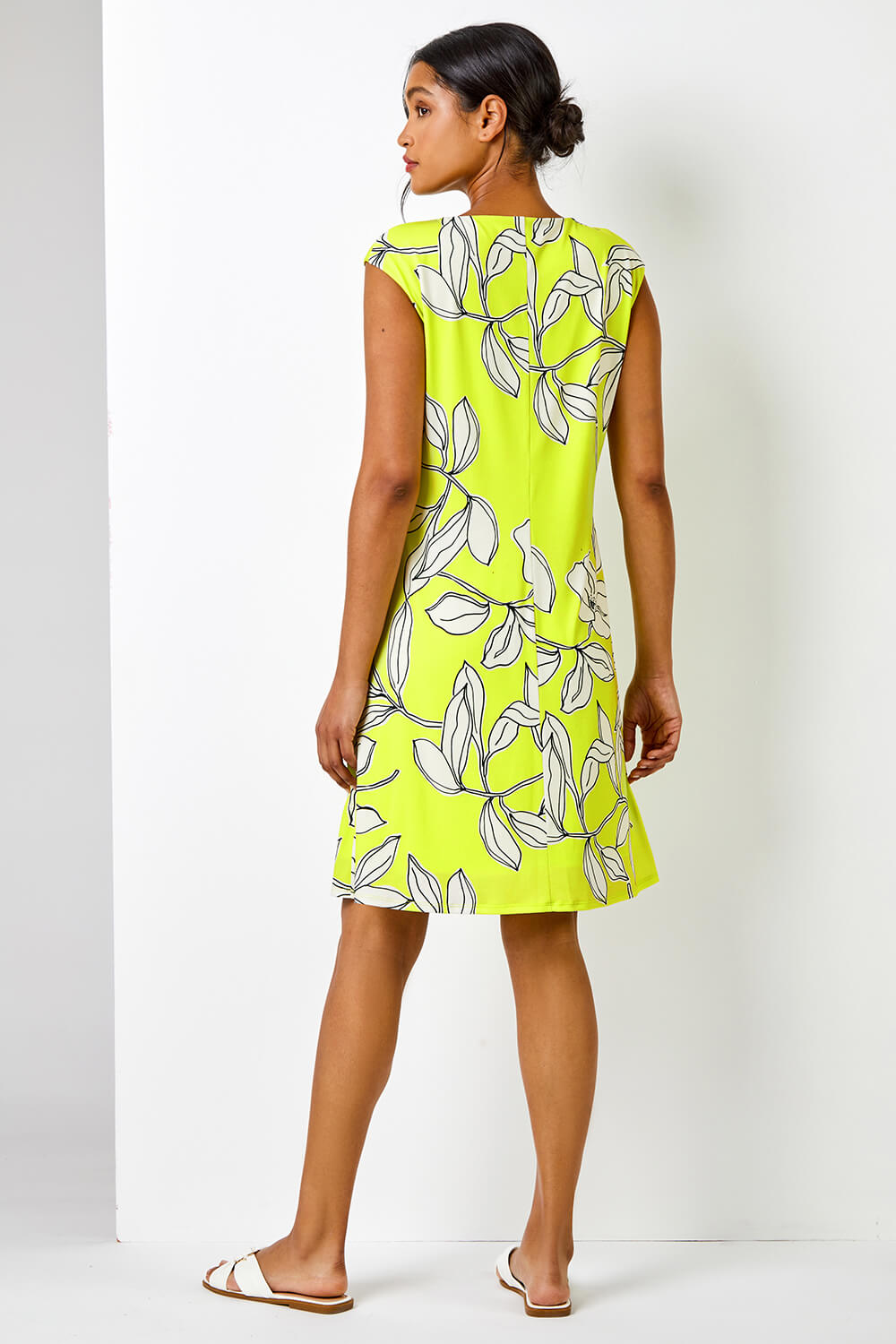Lime Linear Floral Print Swing Dress, Image 2 of 6