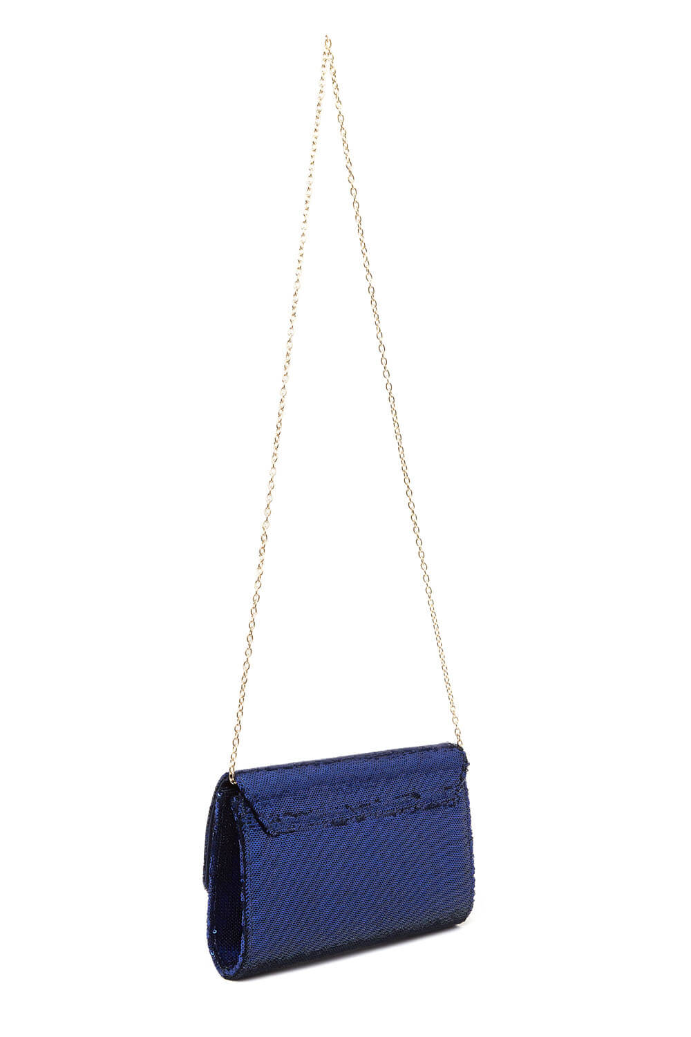 Blue Sequin Foldover Metal Bar Clutch Bag, Image 4 of 5